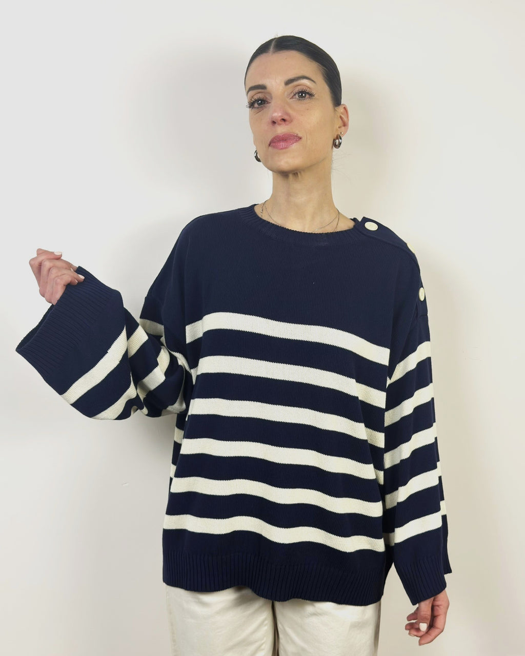 Maglia Girocollo Righe Bottoni Laterali KONTATTO