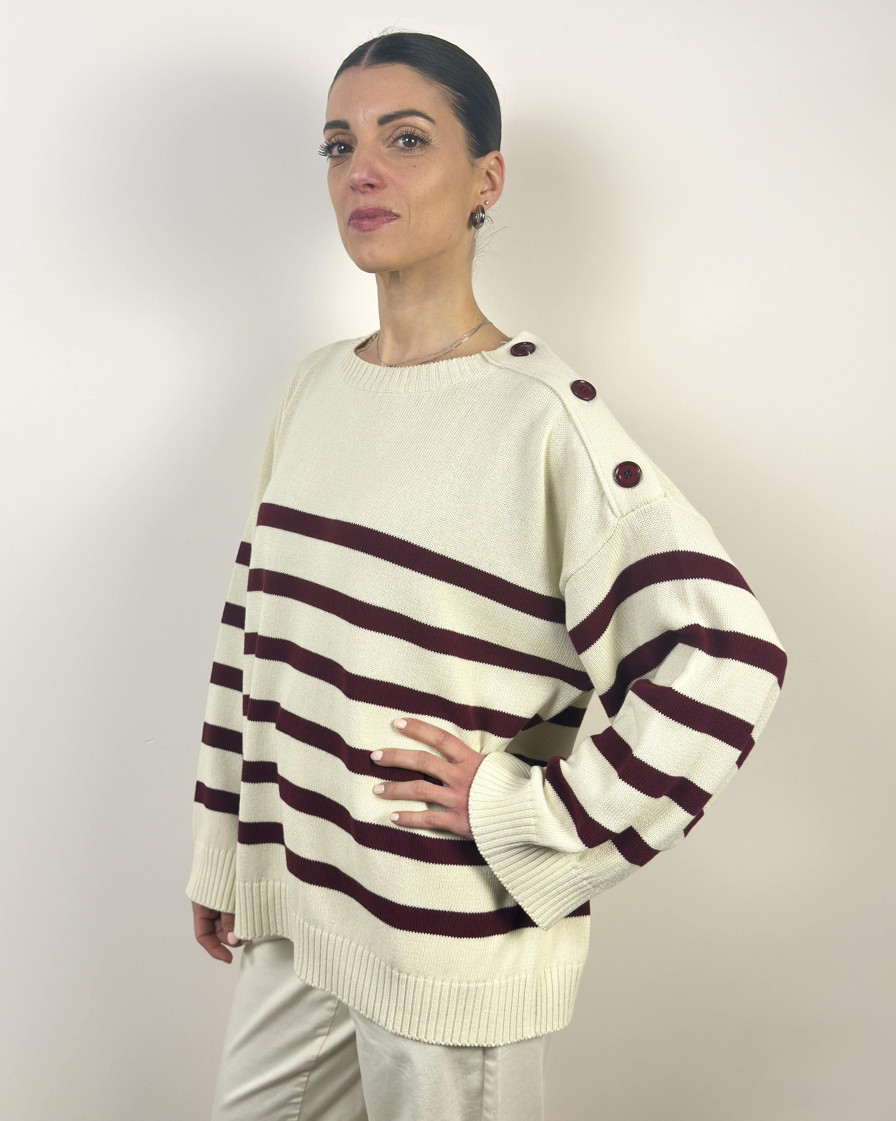 Maglia Girocollo Righe Bottoni Laterali KONTATTO