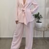 completo abito kontatto rosa pantalone palazzo fusciacca giacca
