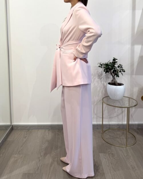 completo abito kontatto rosa pantalone palazzo fusciacca giacca