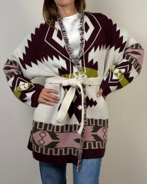 maglia cardigan etnico cinta haveone frange