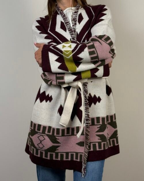 maglia cardigan etnico cinta haveone frange
