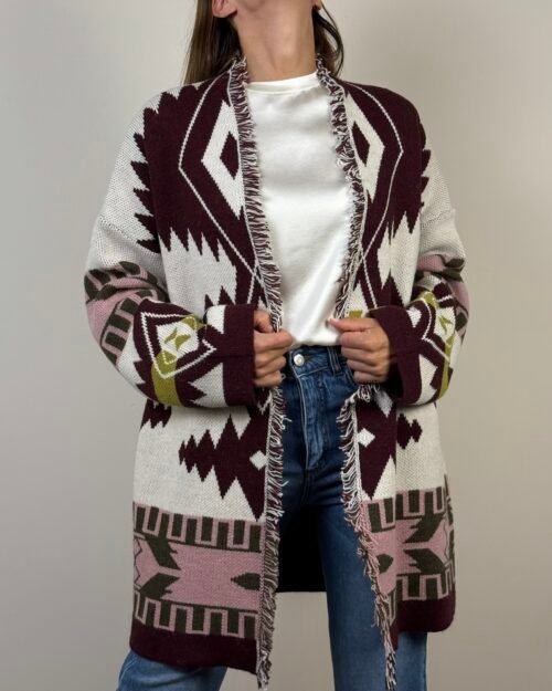 maglia cardigan etnico cinta haveone frange