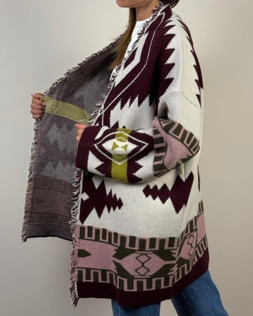 maglia cardigan etnico cinta haveone frange