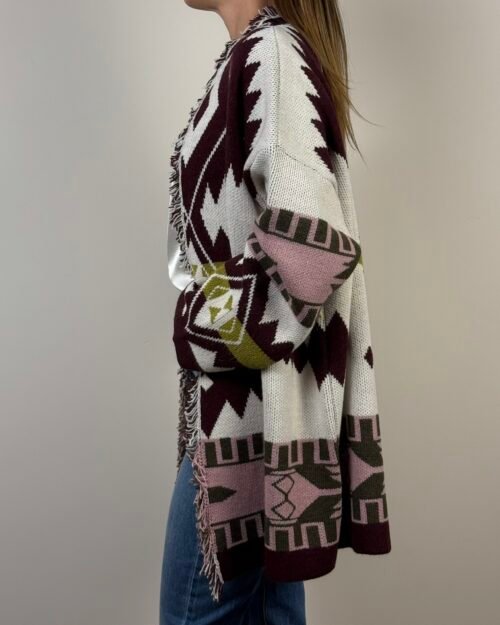 maglia cardigan etnico cinta haveone frange