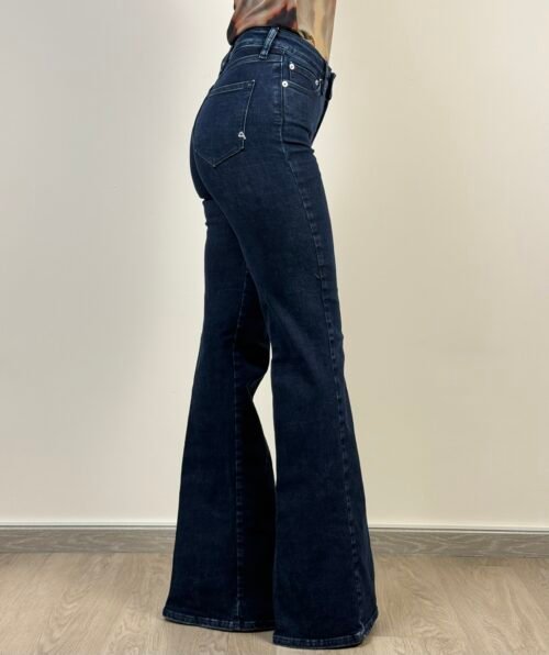 jeans cycle flaire cinque tasche denim zampa media vita alta