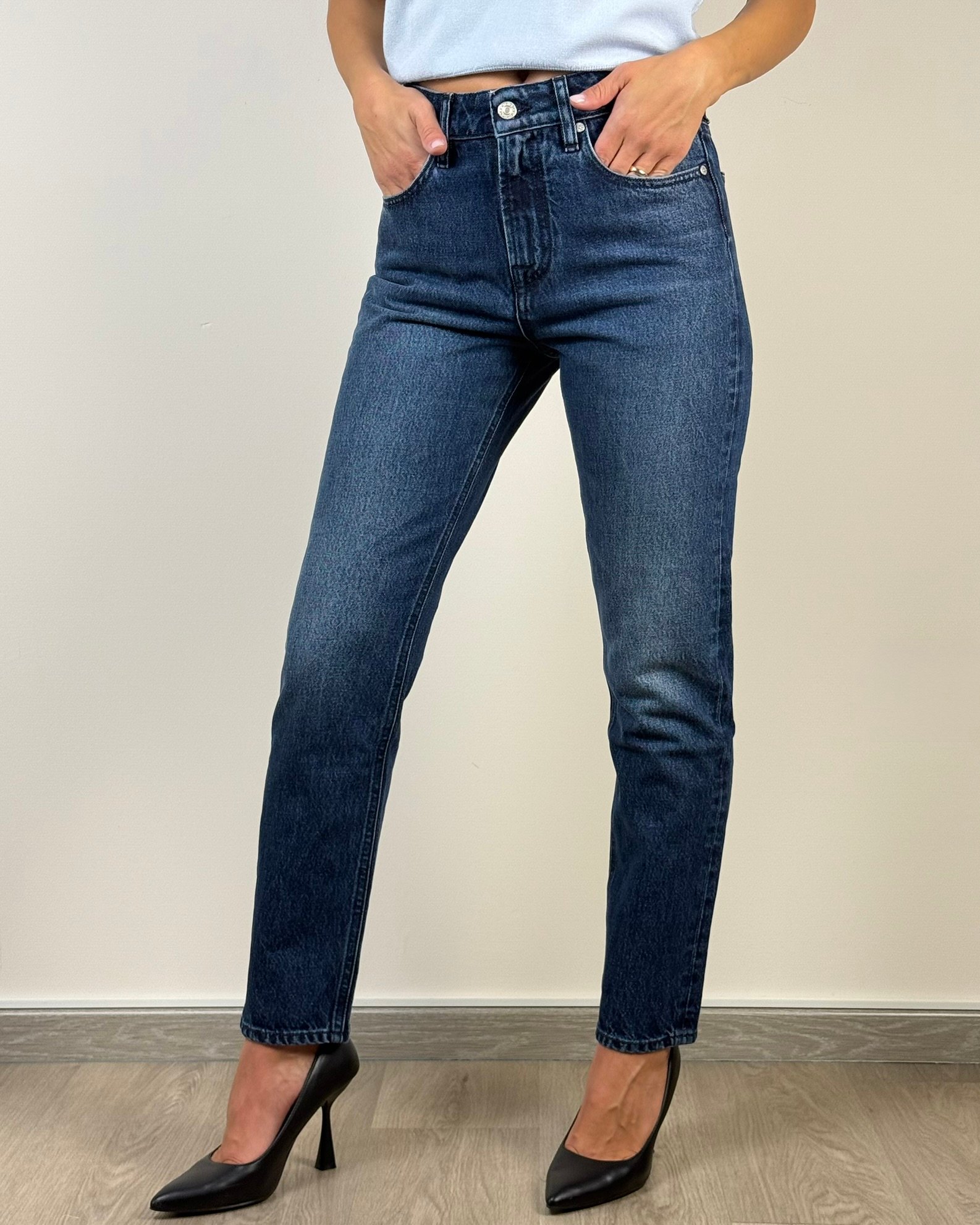 jeans cycle dritto sigaretta blu cinque tasche