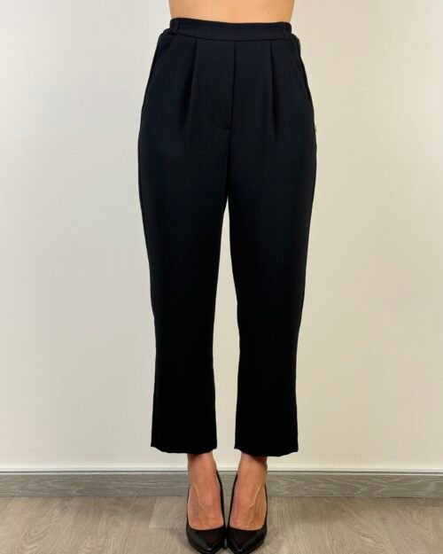 pantalone dritto nero stretto morbido pences tasche francese elastico in vita