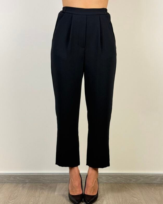 pantalone dritto nero stretto morbido pences tasche francese elastico in vita