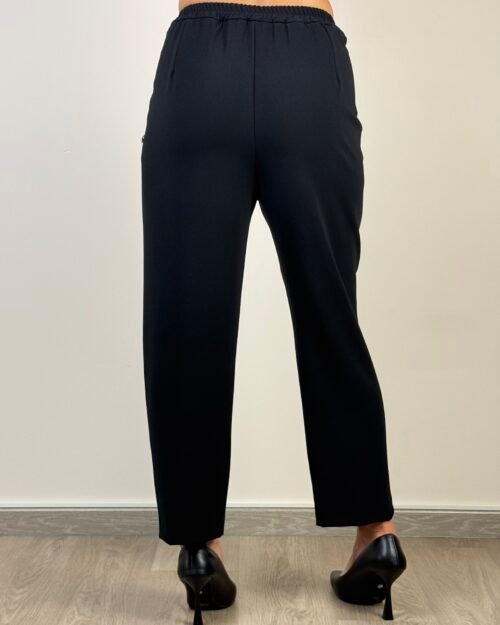 pantalone dritto nero stretto morbido pences tasche francese elastico in vita