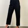 pantalone dritto nero stretto morbido pences tasche francese elastico in vita